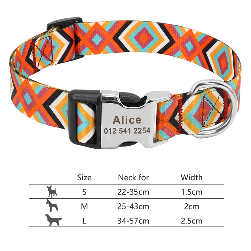 Adjustable Nylon Pet Collar, Personalized ID