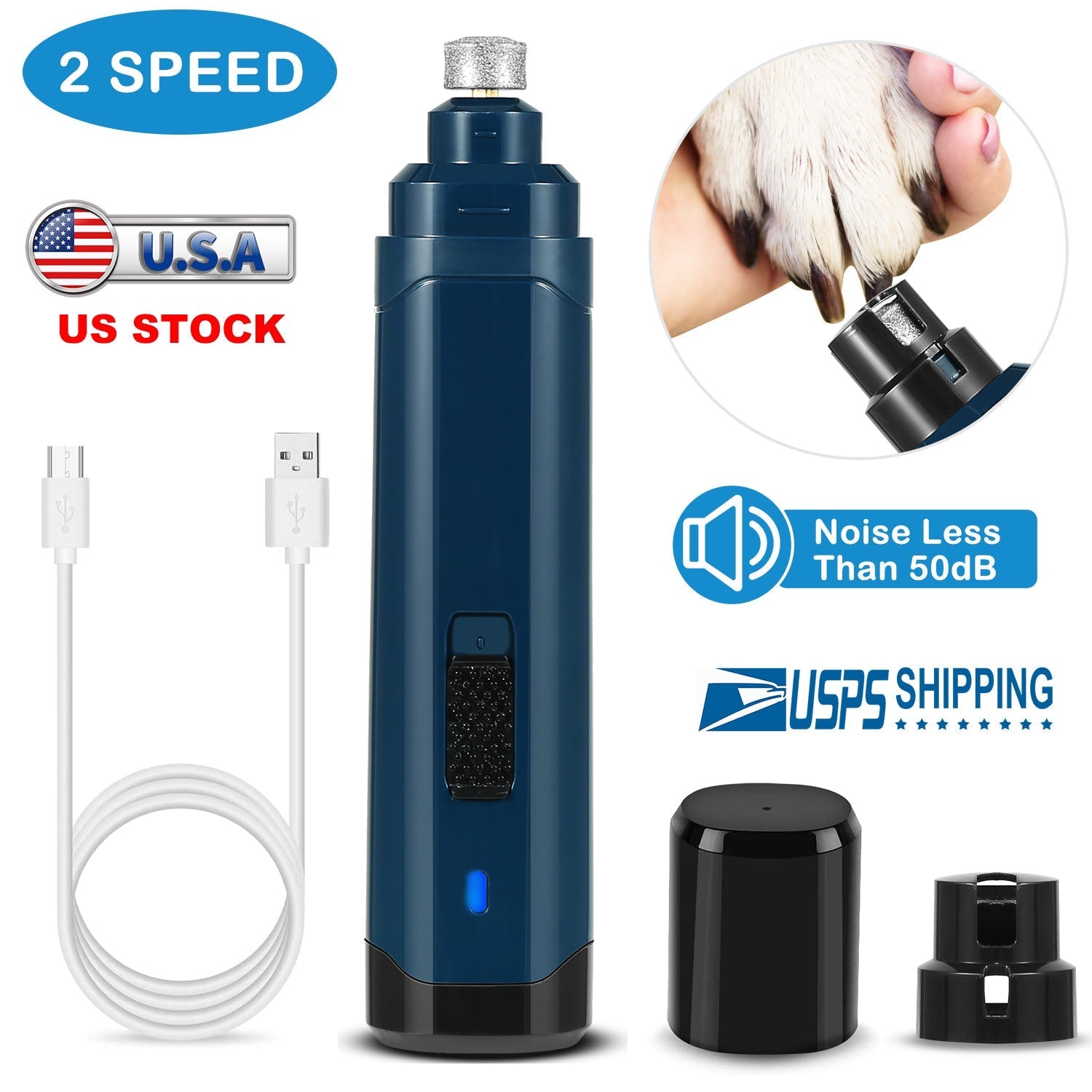 Dog Nail Grinder 2 Speeds Quiet USB Rechargeable