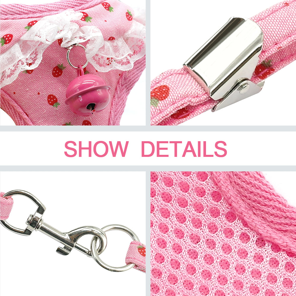 Chest harness pink bell  leash small dog dog harness