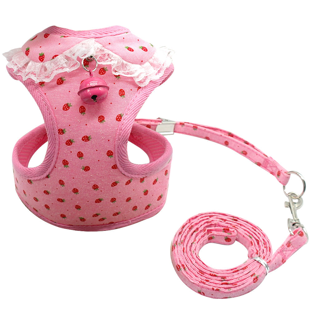 Chest harness pink bell  leash small dog dog harness