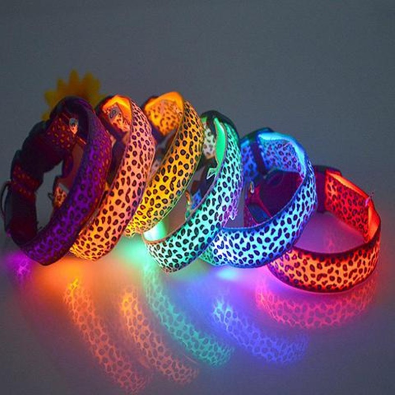 LED Safety Collar Adjustable Nylon Leopard