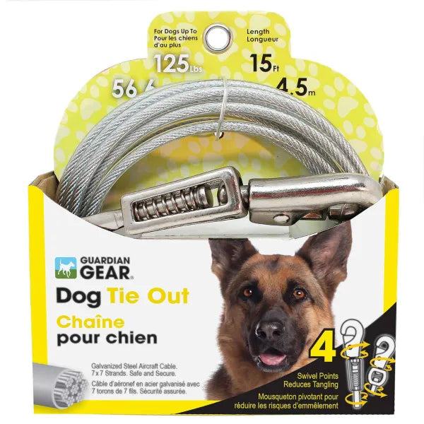 Tie-Out Cable XL Dogs  15ft Twin Swivel Spring