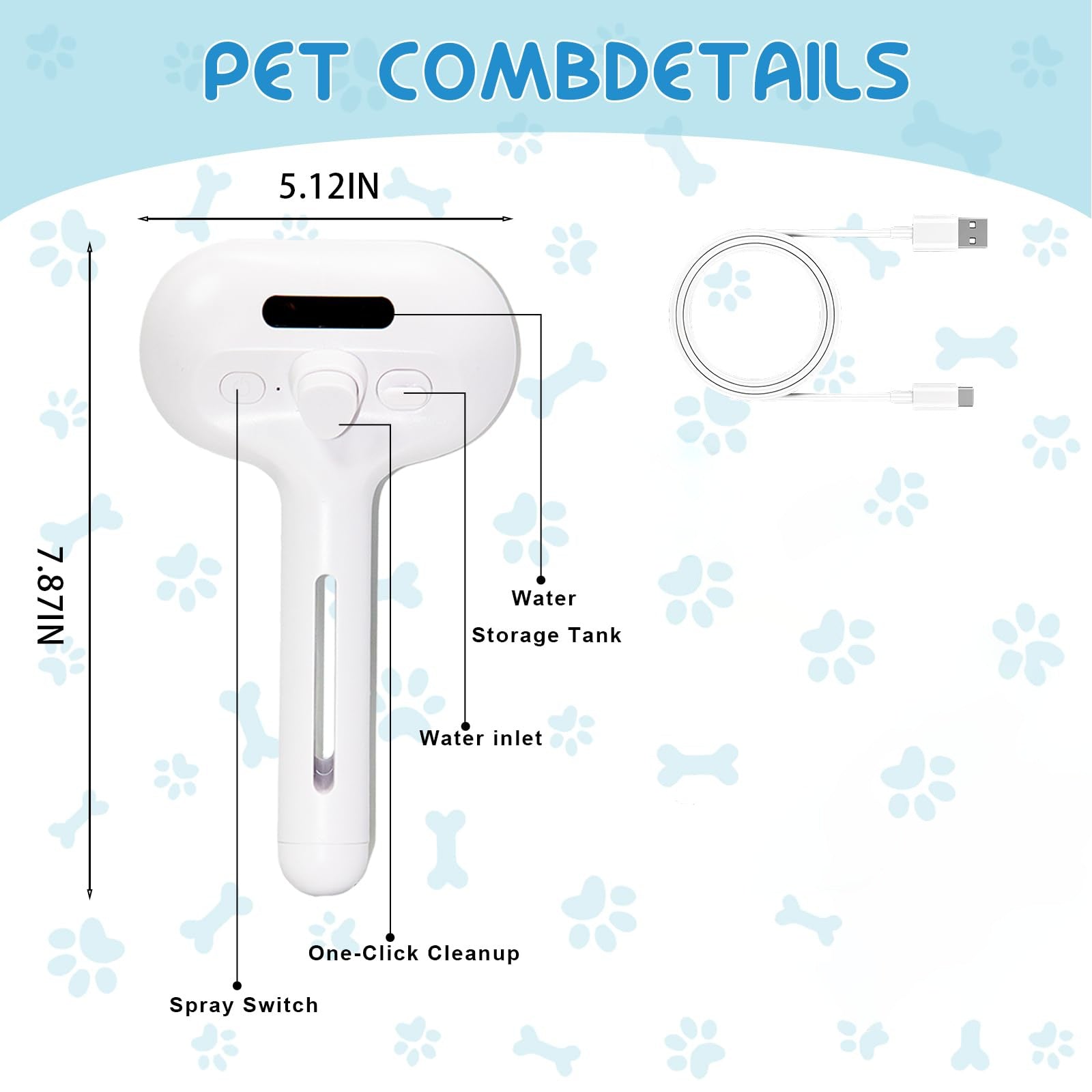 Steam Brush For Cats & Dogs, Cool Mist Self-Cleaning Comb