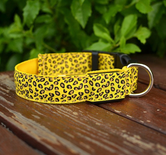 LED Safety Collar Adjustable Nylon Leopard