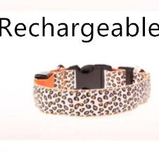 LED Safety Collar Adjustable Nylon Leopard