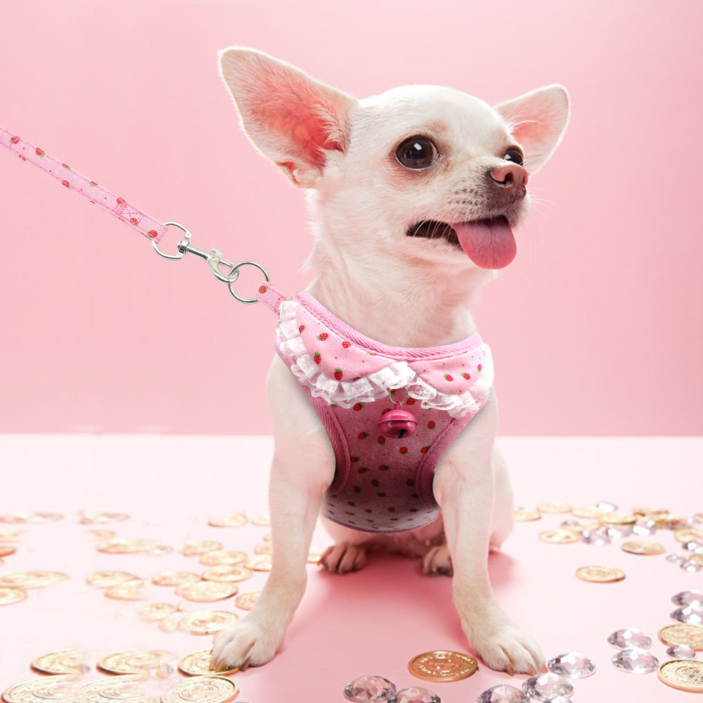 Chest harness pink bell  leash small dog dog harness