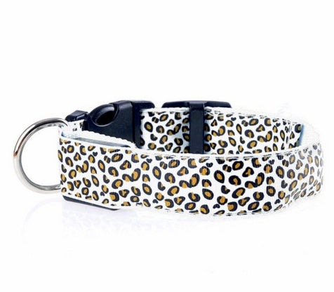 LED Safety Collar Adjustable Nylon Leopard