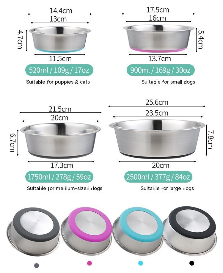 Pet Bowl Stainless Steel, Silicone base
