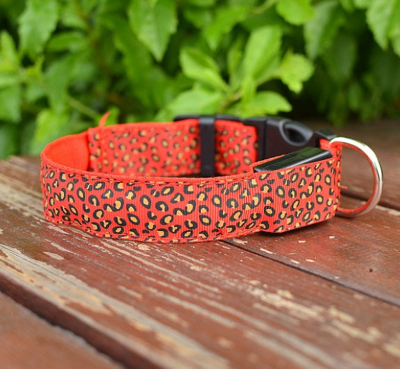 LED Safety Collar Adjustable Nylon Leopard