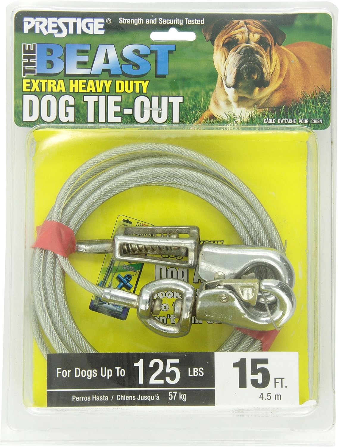 Tie-Out Cable XL Dogs  15ft Twin Swivel Spring