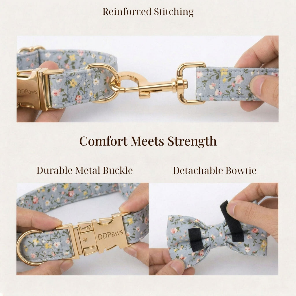 Dusty Blue Floral Set No Pull Harness Set