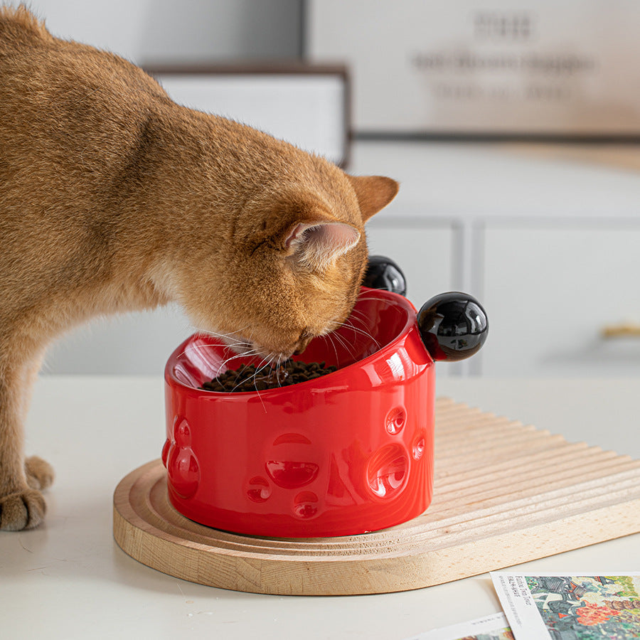 Ceramic High-footed Pet Cat Bowl With Neck Protection