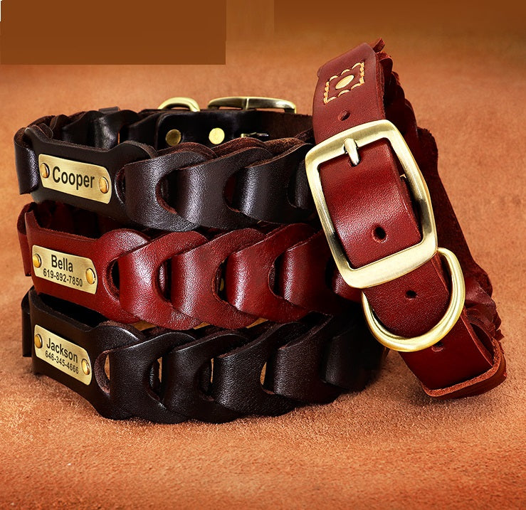 Braided Leather Medium Large Dog Collar