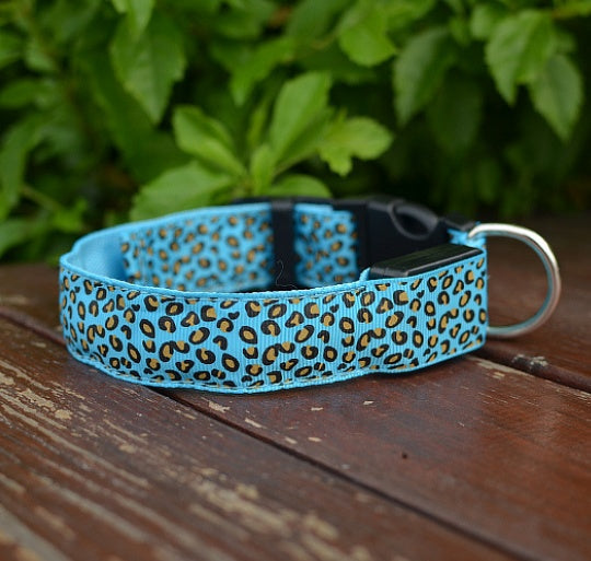 LED Safety Collar Adjustable Nylon Leopard