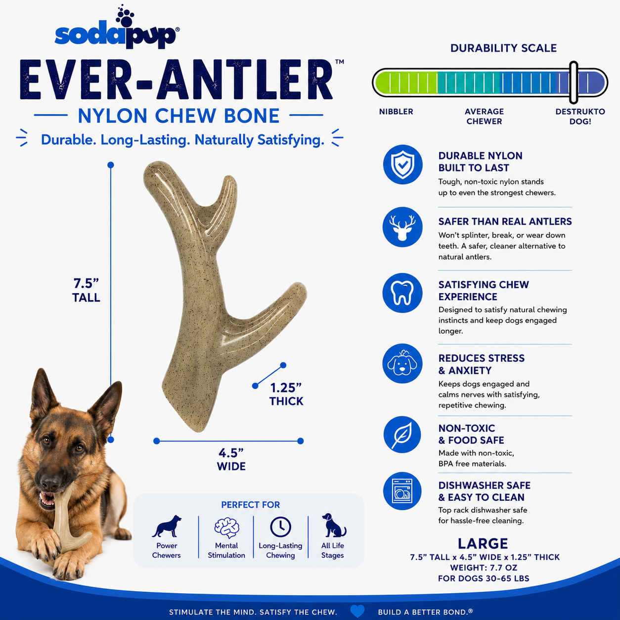 Ever Antler Nylon Chew Bone | Elk Antler Shaped Dog Toy for Aggressive Chewers