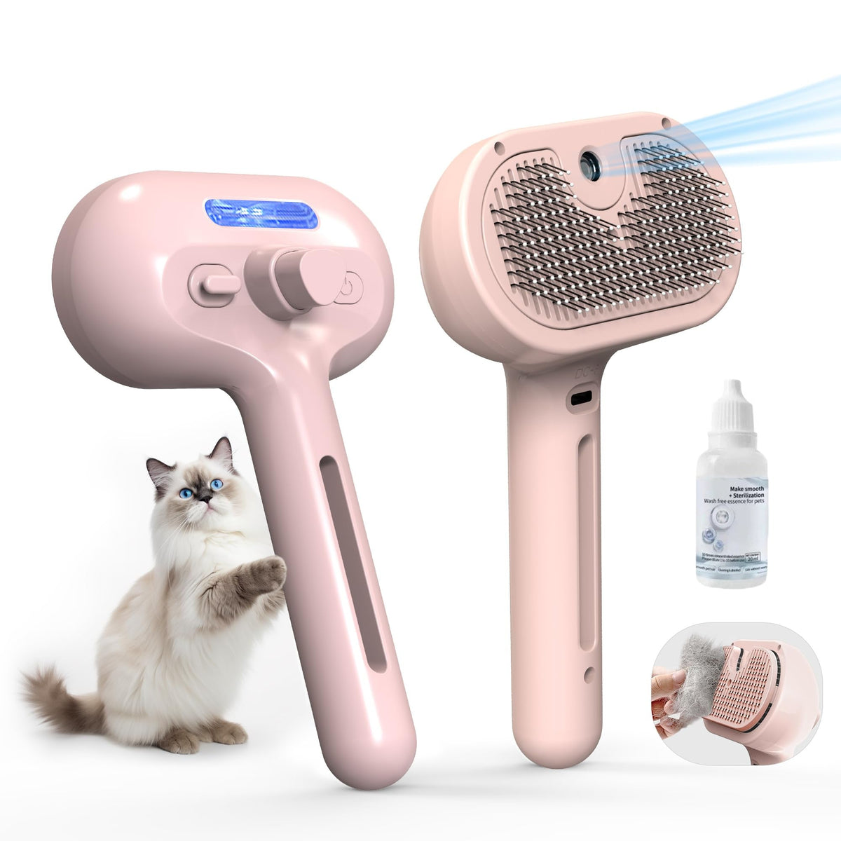 Steam Brush For Cats & Dogs, Cool Mist Self-Cleaning Comb