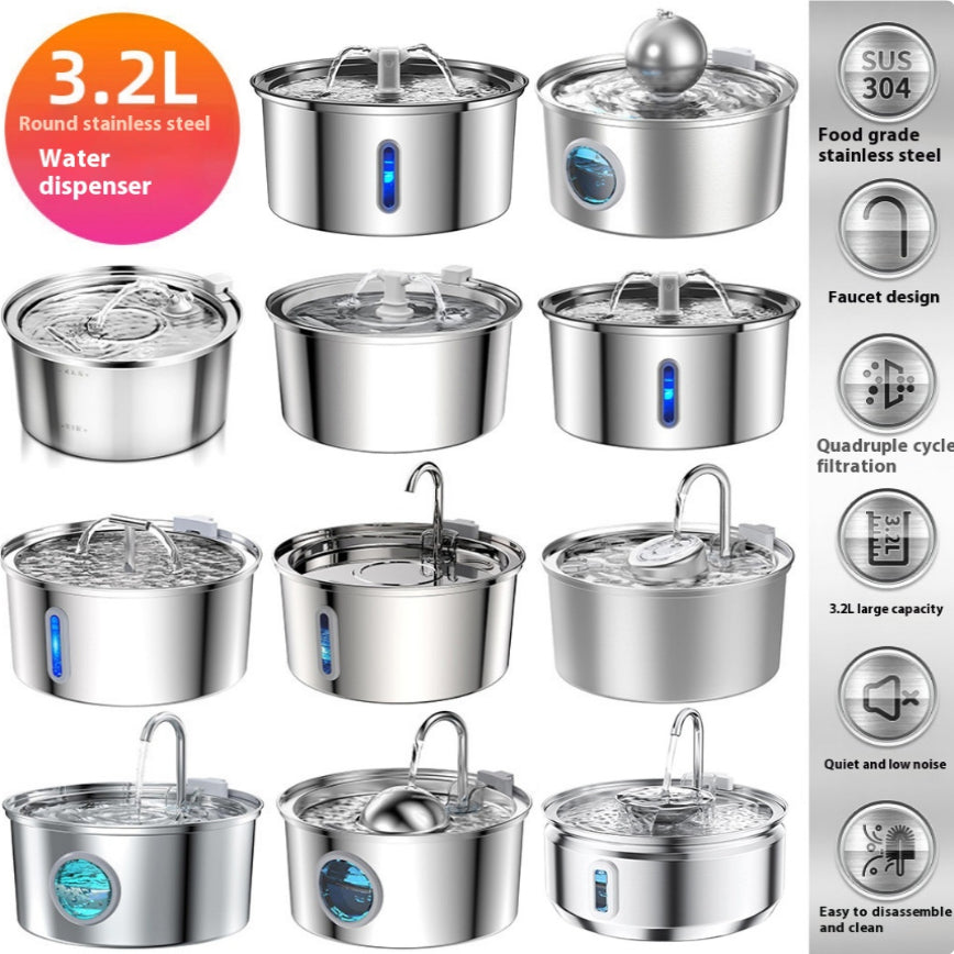 All Stainless Steel Pet Water Dispenser Round
