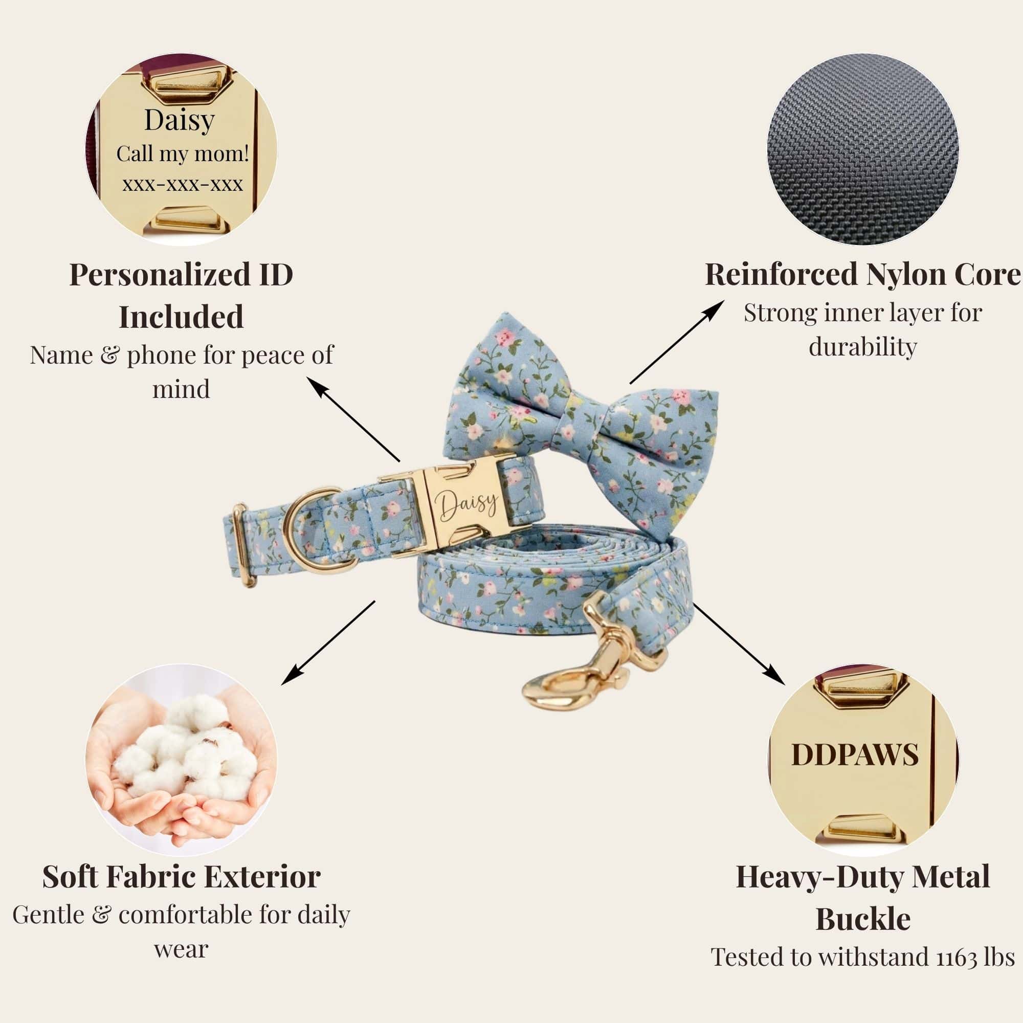 Dusty Blue Floral Set No Pull Harness Set