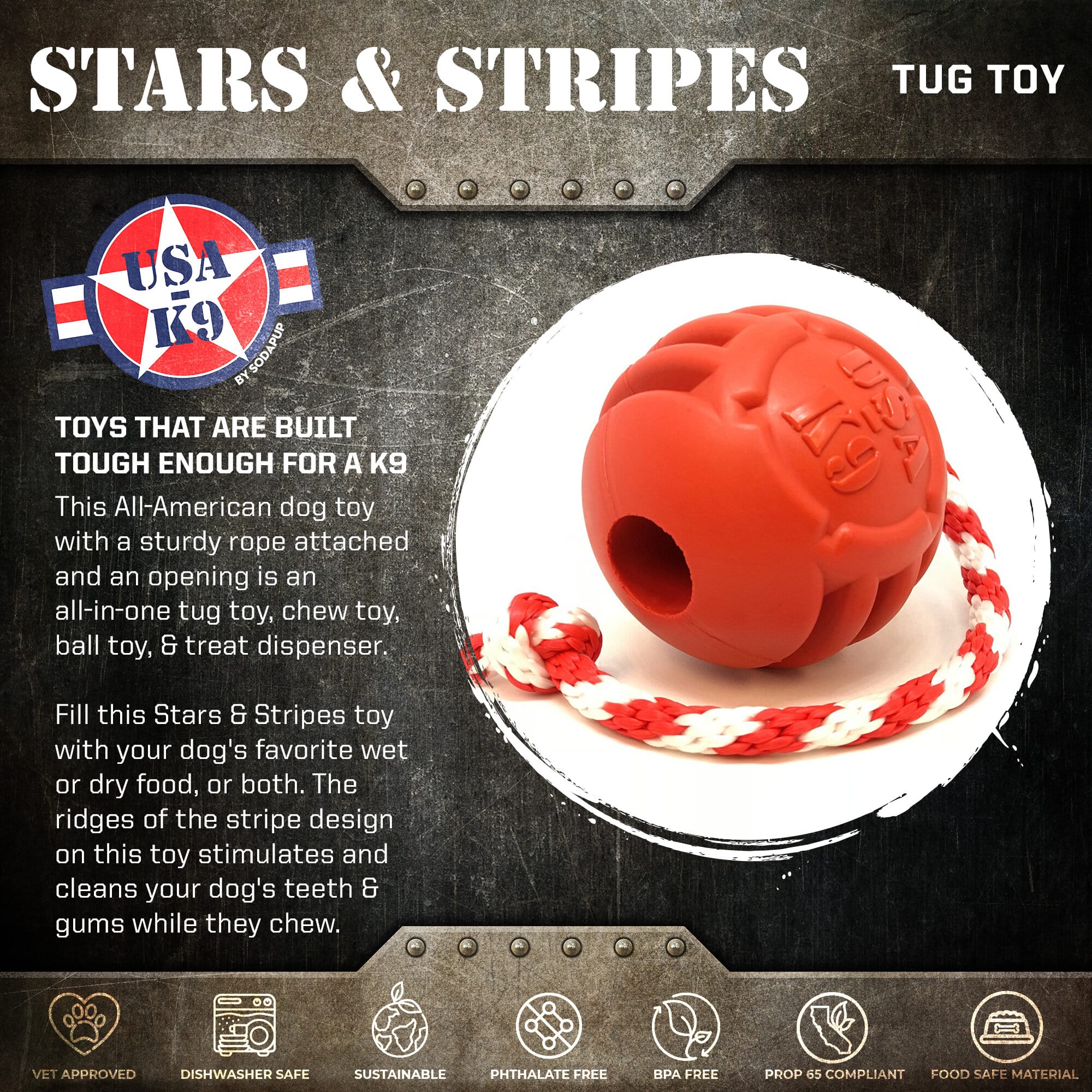 USA-K9 Stars and Stripes Rubber Dog Toy