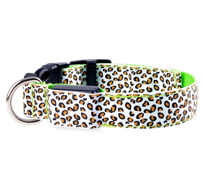 LED Safety Collar Adjustable Nylon Leopard