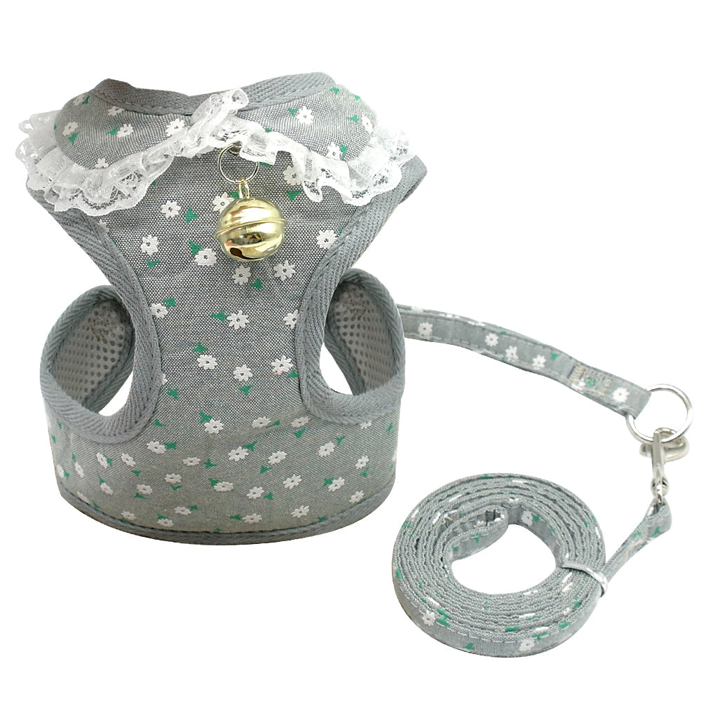 Chest harness pink bell  leash small dog dog harness