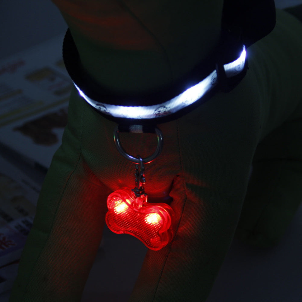 LED Dog Bone Shape ID Tag Pet Safety Collar Pendant