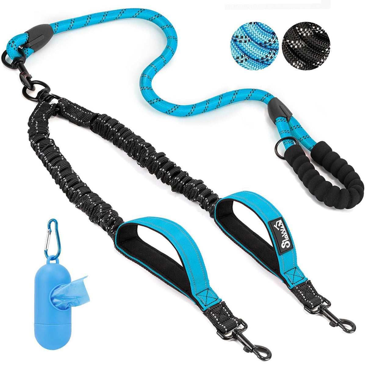 Double Dog Leash Anti-Escape Cushioning Comfortable 360  Rotating Heavy-Duty Reflective Traction Strap