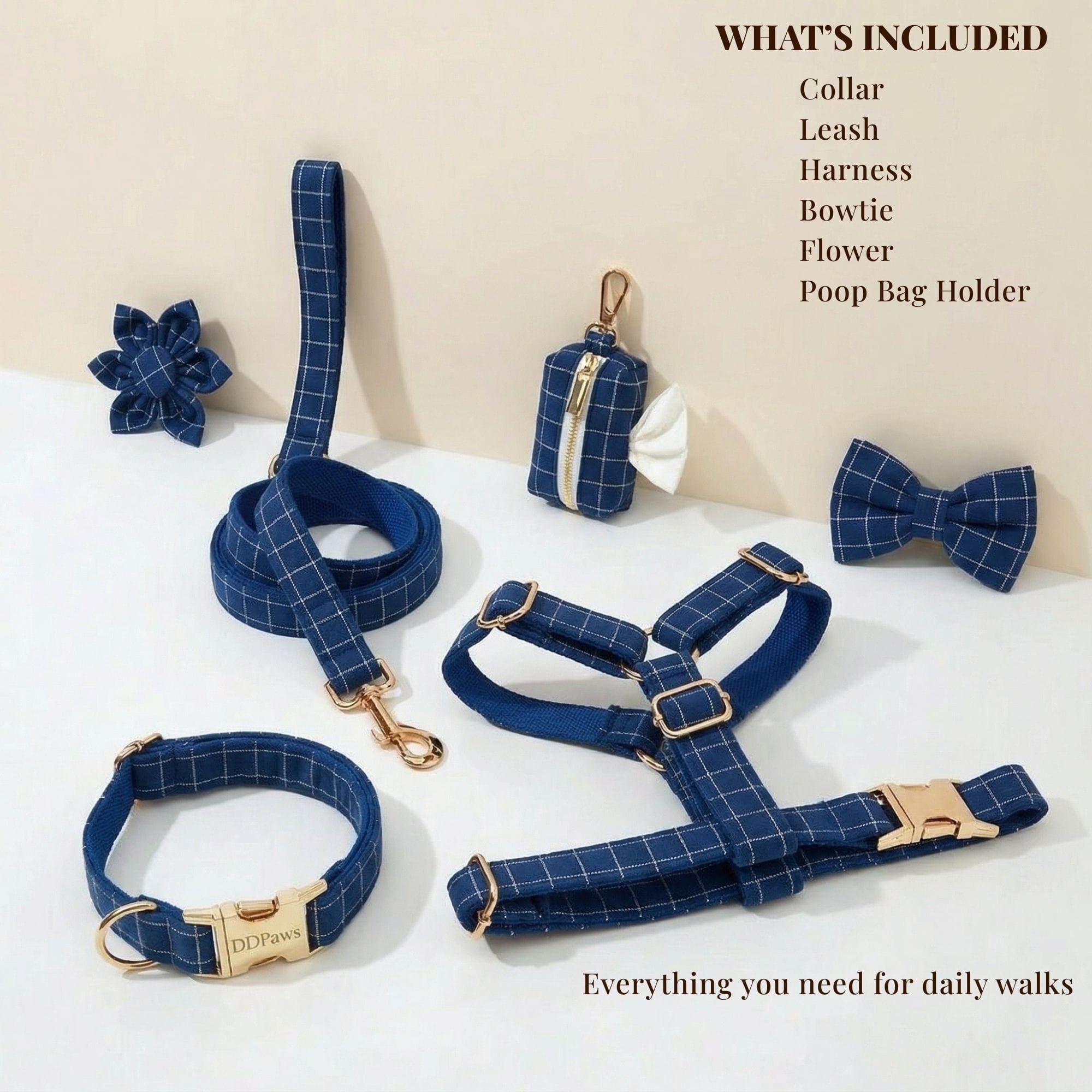 Plaid Dark Blue Harness Set