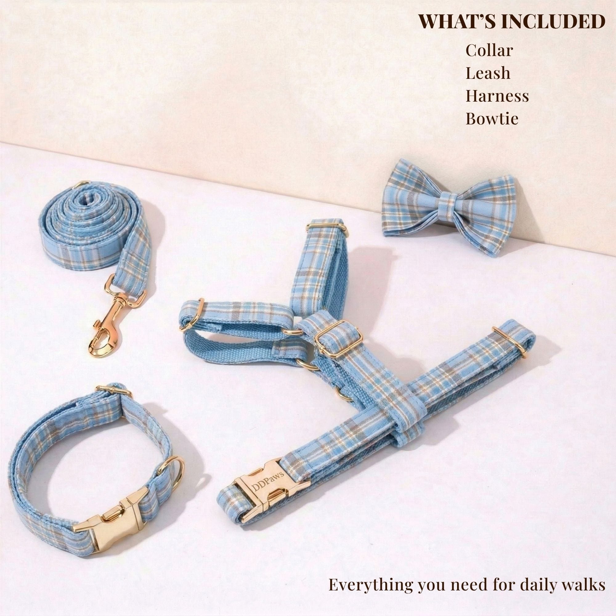 Blue Plaid Harness Set