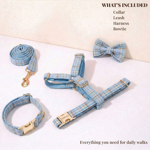 Blue Plaid Harness Set
