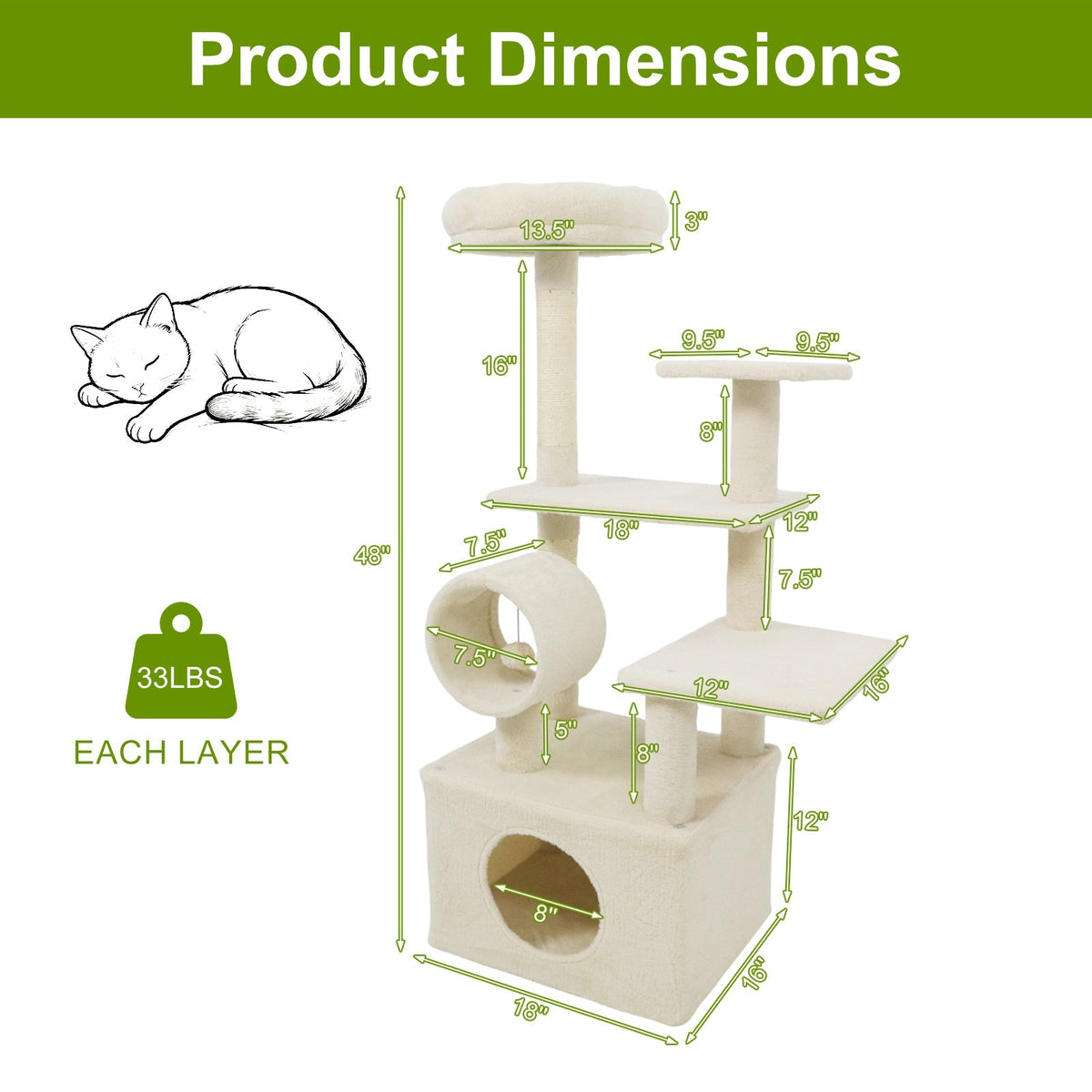 48 Inches Tall Cat Tree Multi-Level
