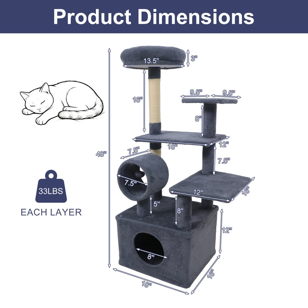48 Inches Tall Cat Tree Multi-Level