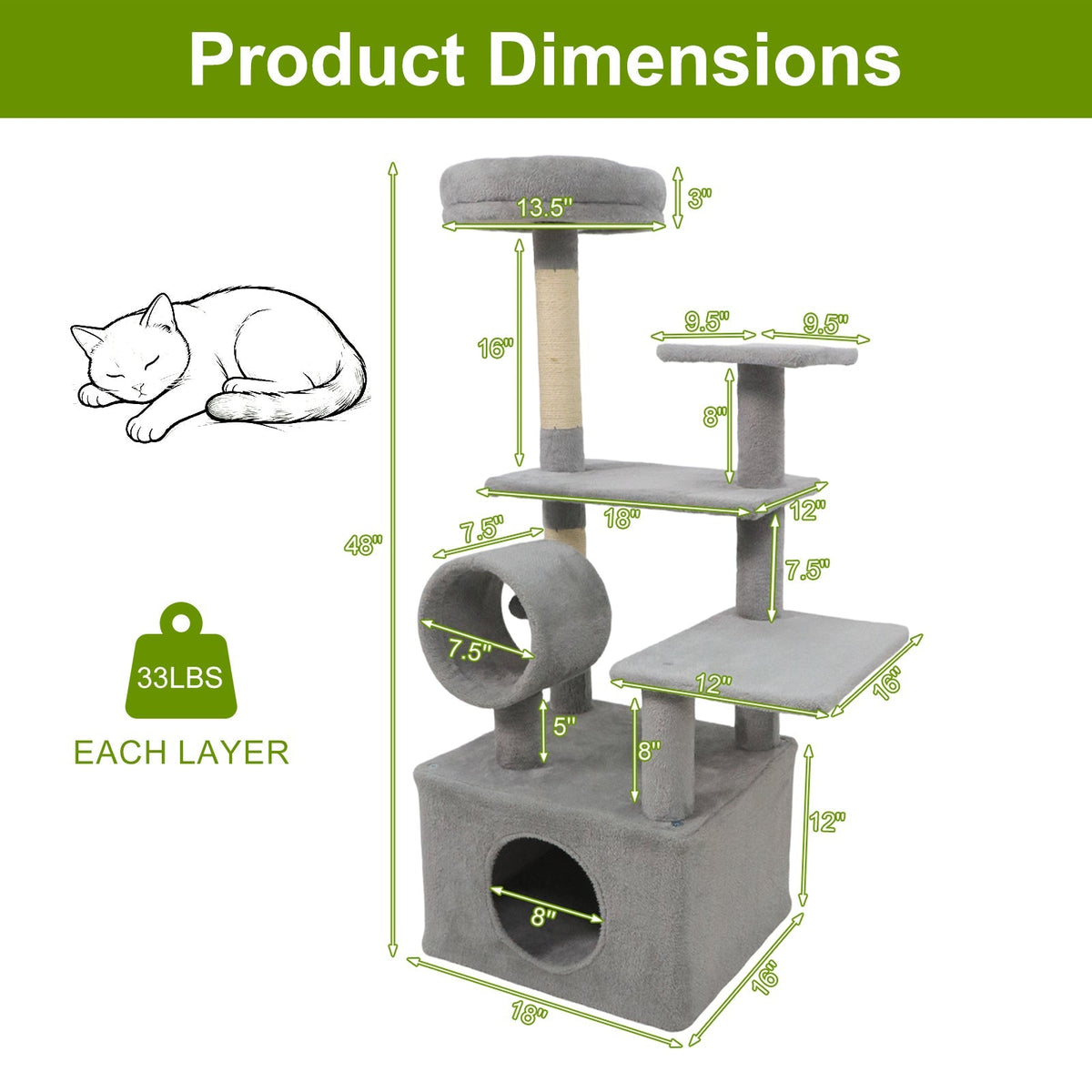 48 Inches Tall Cat Tree Multi-Level
