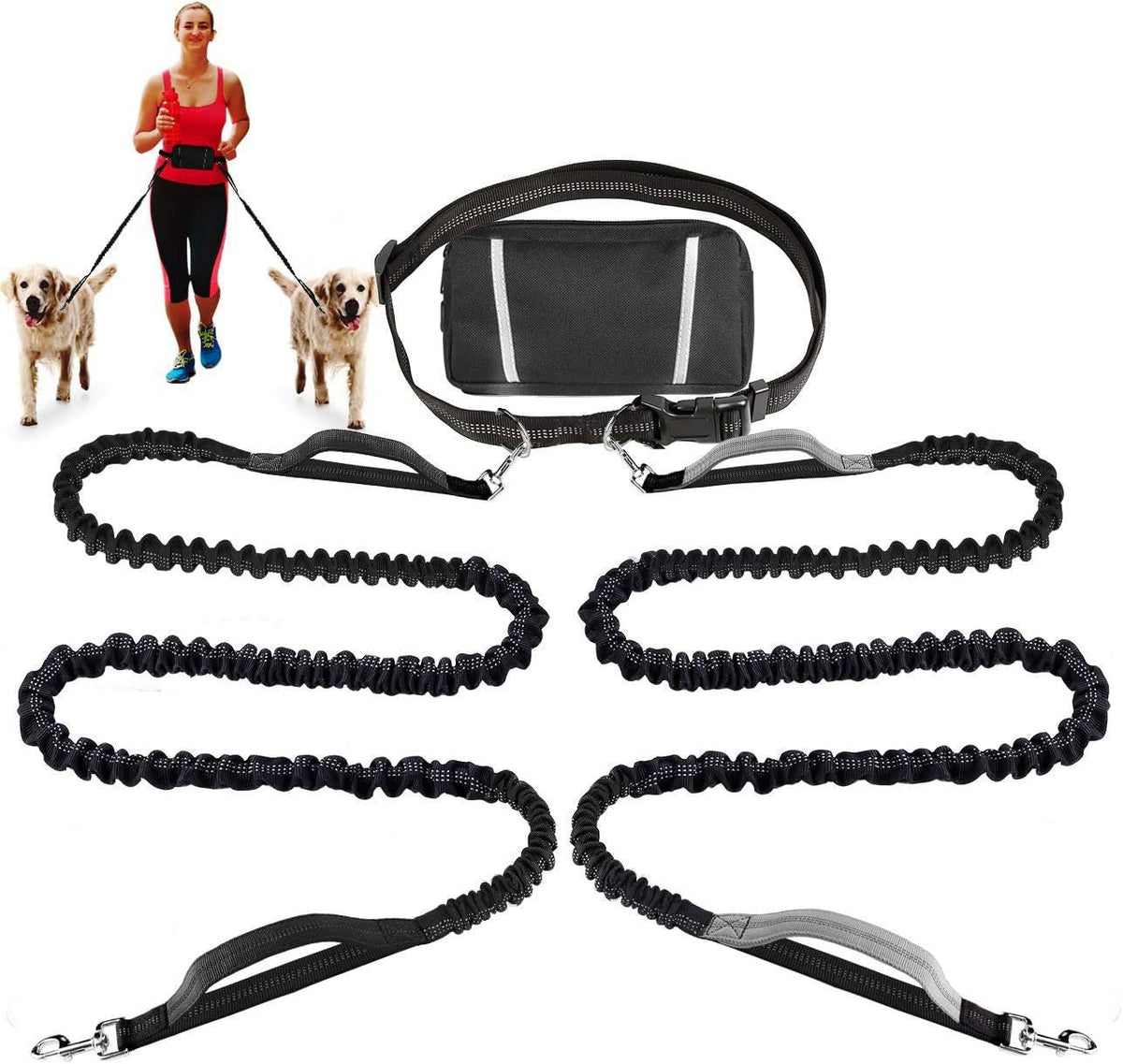 Dog Running Leash Set Reflective Night Running Waist Bag
