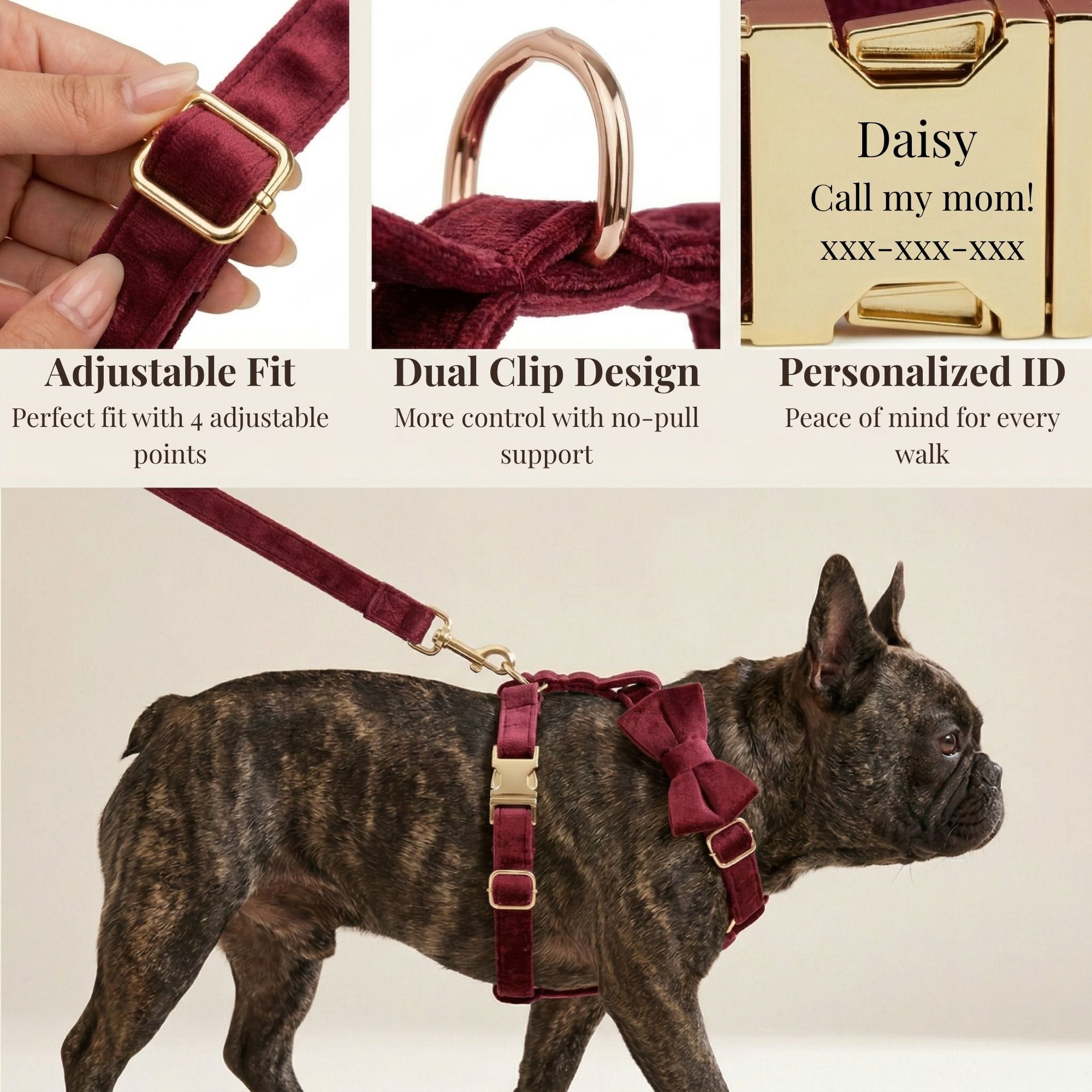 Red Wine Velvet Harness Set