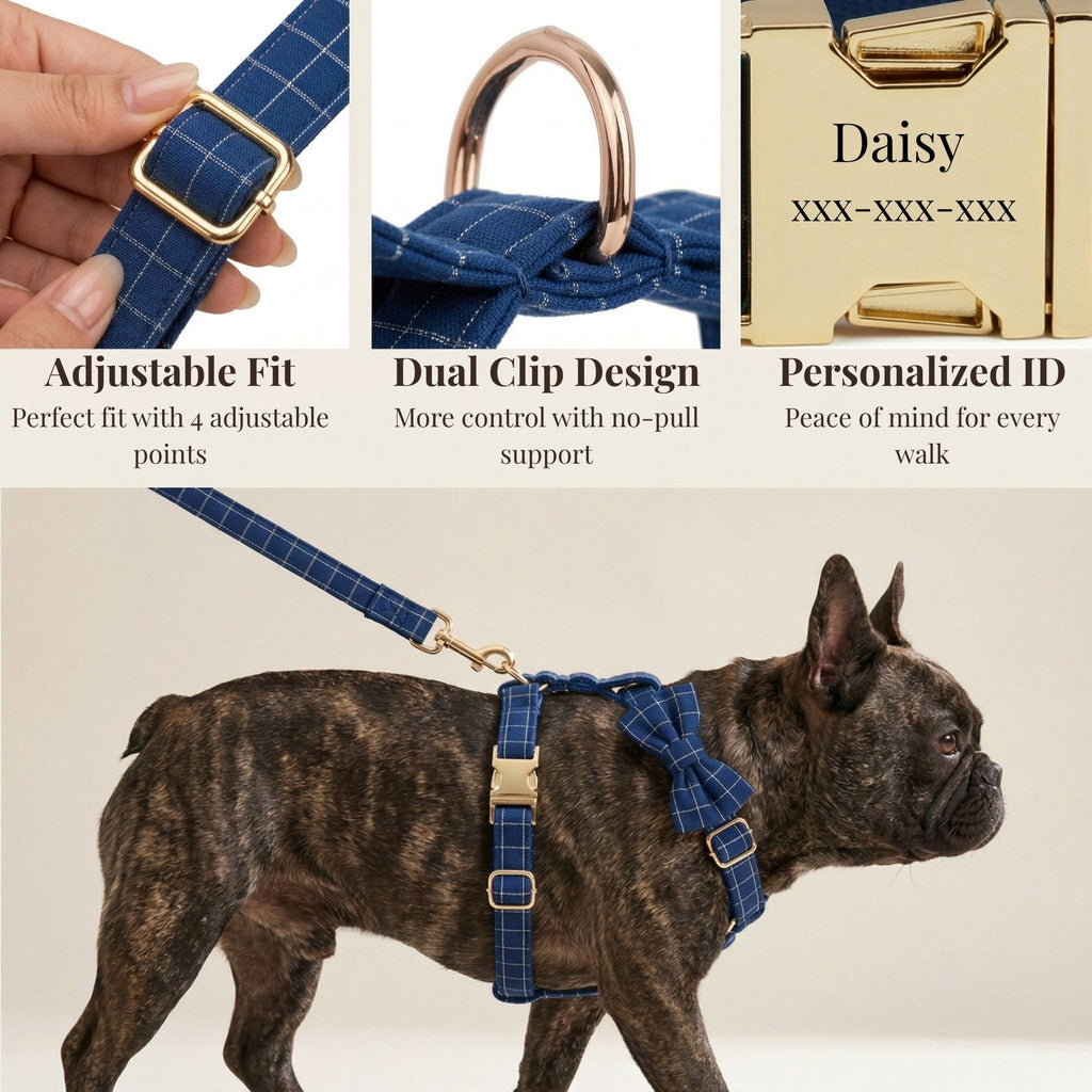 Plaid Dark Blue Harness Set