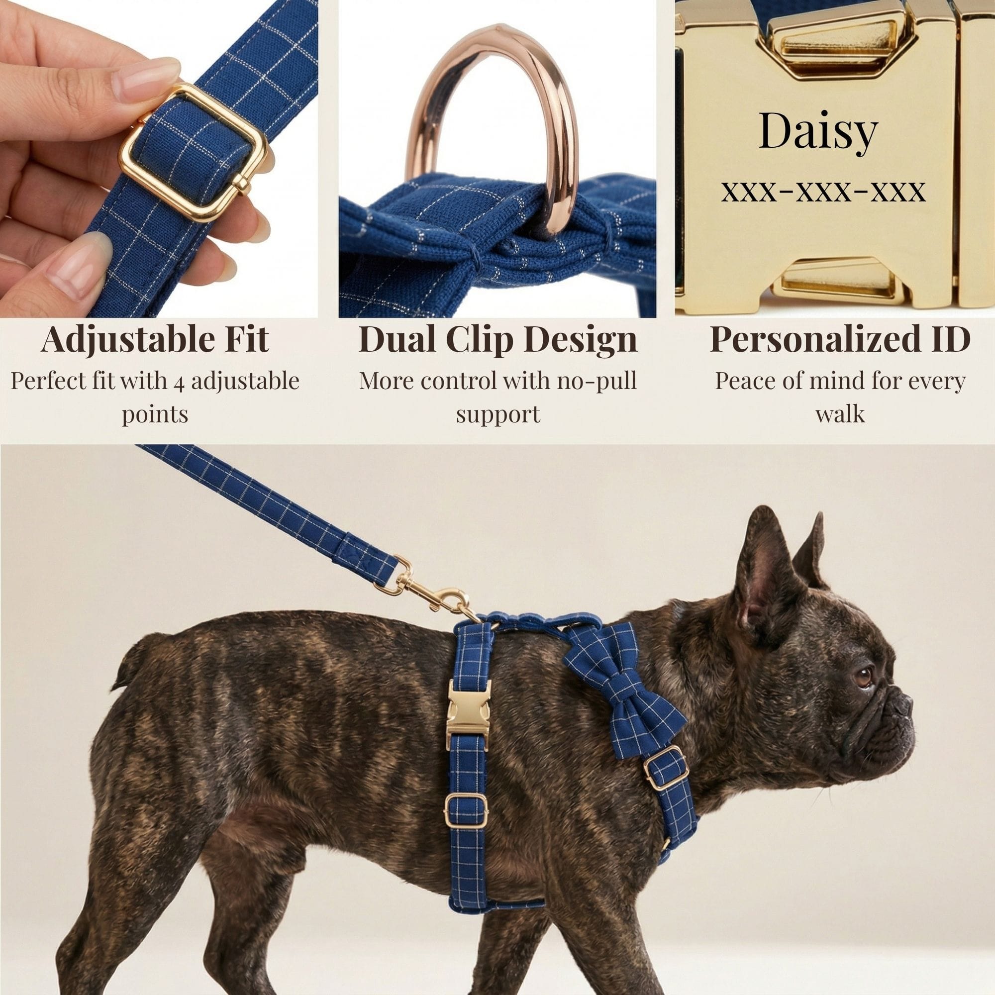 Plaid Dark Blue Harness Set