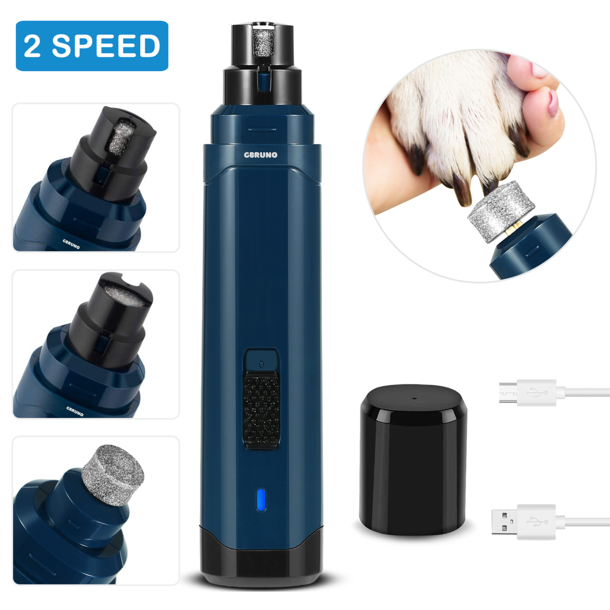 Dog Nail Grinder 2 Speeds Quiet USB Rechargeable