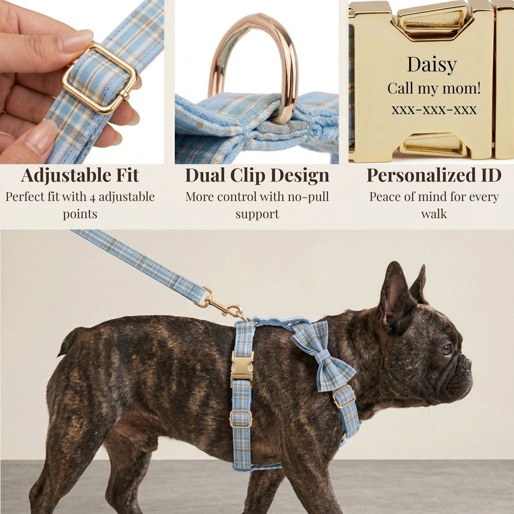 Blue Plaid Harness Set