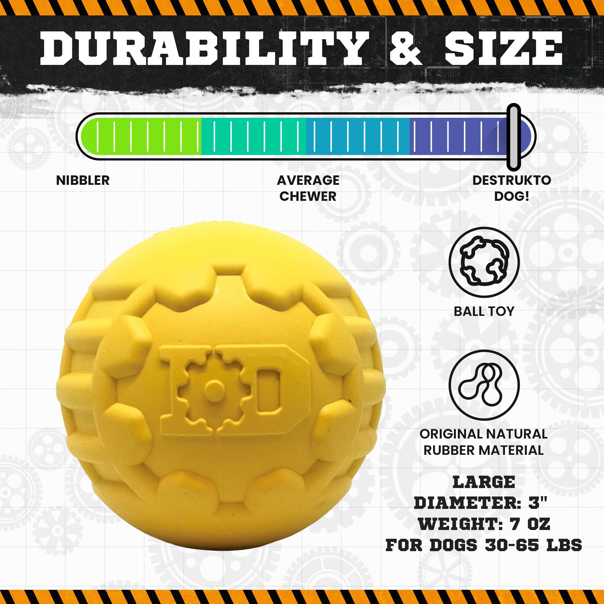 Rubber Chew Toy for Heavy Chewers | Yellow | USA Made | SodaPup