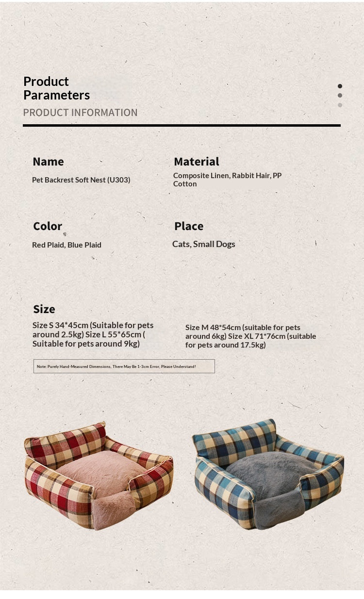 Retro Plaid All-Season Washable Pet Bed