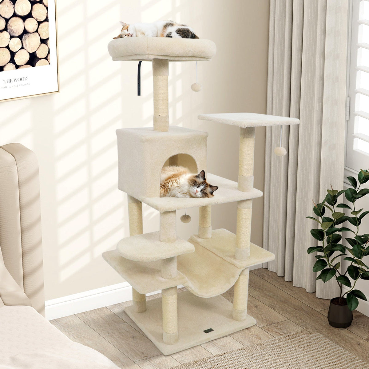 58" Multi-Level Cat Tree Soft Plush Tower with Padded Top Perch