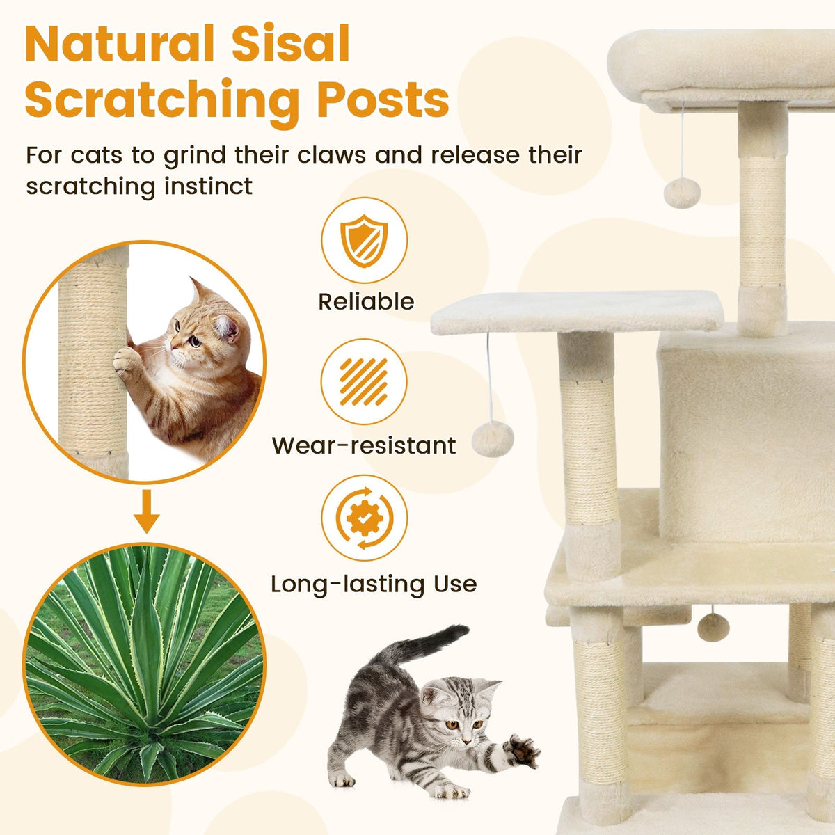 58" Multi-Level Cat Tree Soft Plush Tower with Padded Top Perch