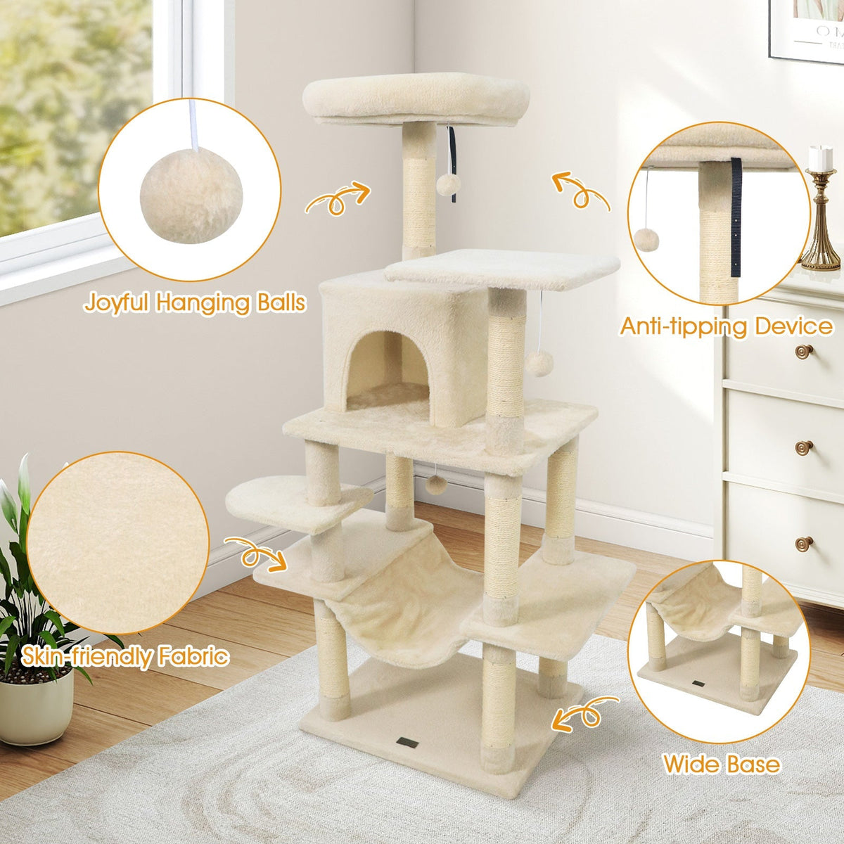 58" Multi-Level Cat Tree Soft Plush Tower with Padded Top Perch