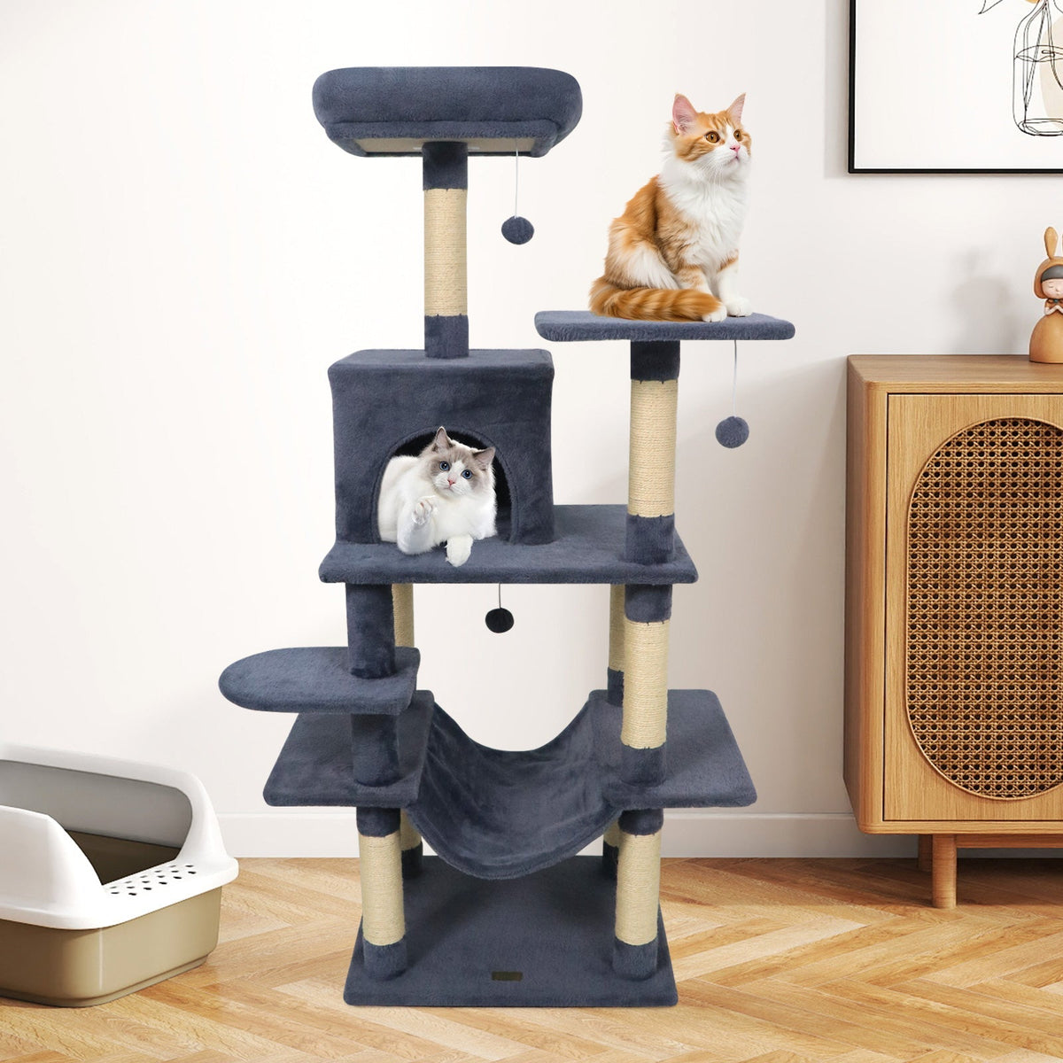 58" Multi-Level Cat Tree Soft Plush Tower with Padded Top Perch