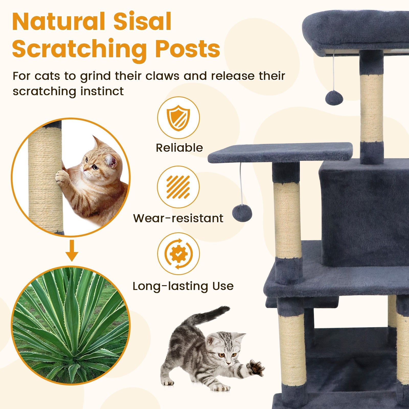 58" Multi-Level Cat Tree Soft Plush Tower with Padded Top Perch