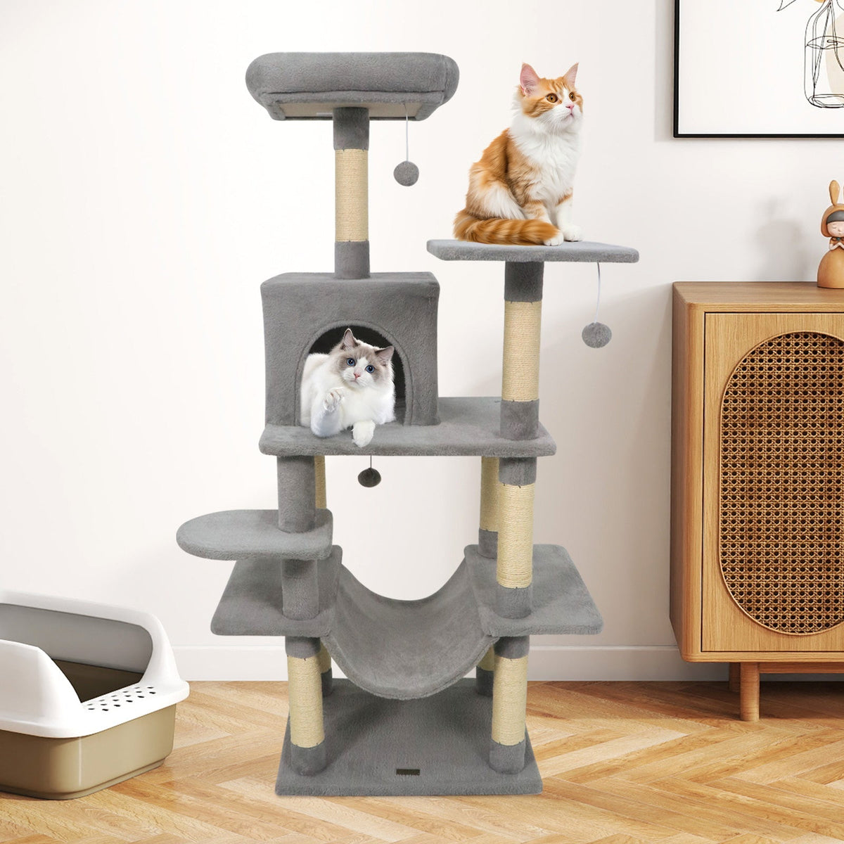 58" Multi-Level Cat Tree Soft Plush Tower with Padded Top Perch