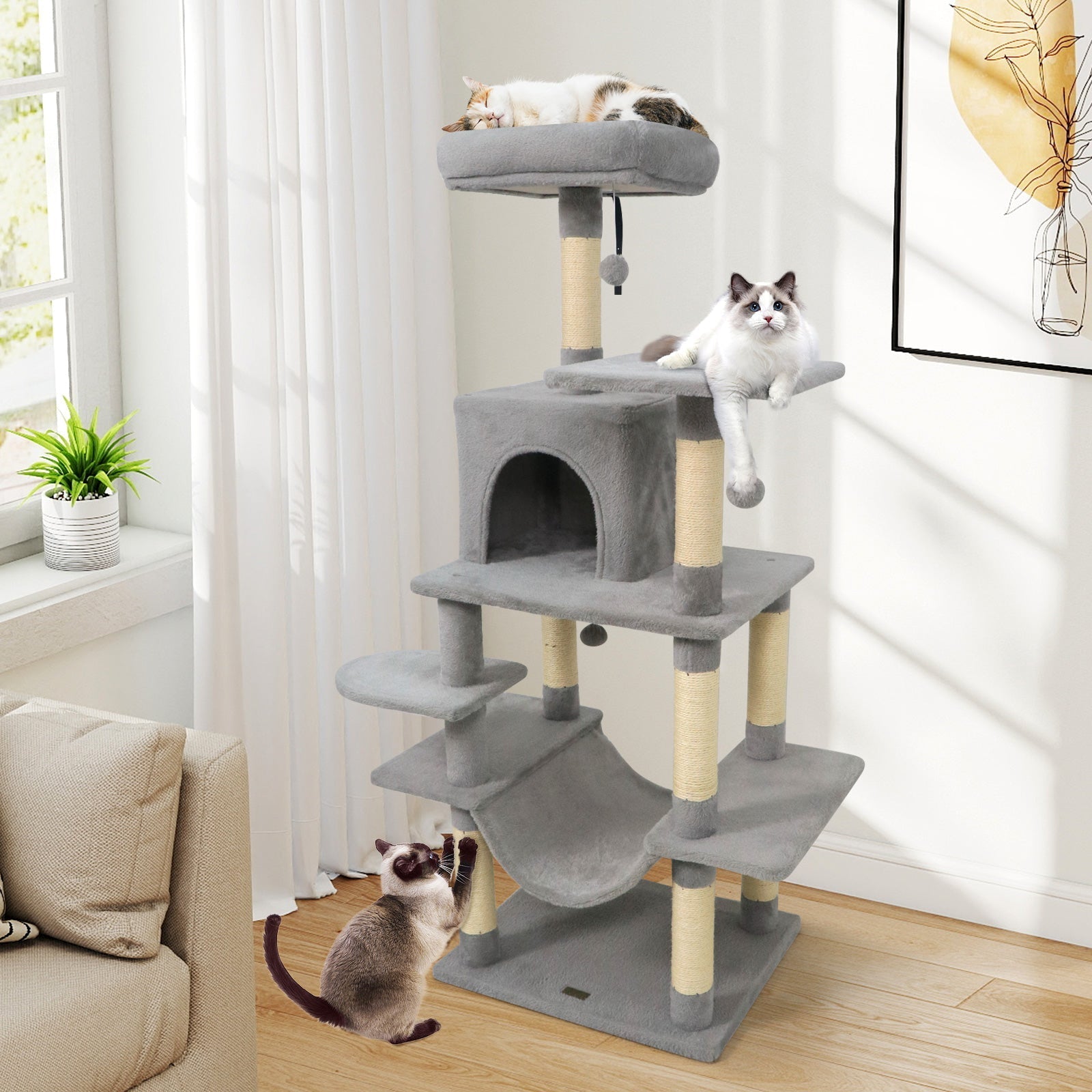 58" Multi-Level Cat Tree Soft Plush Tower with Padded Top Perch