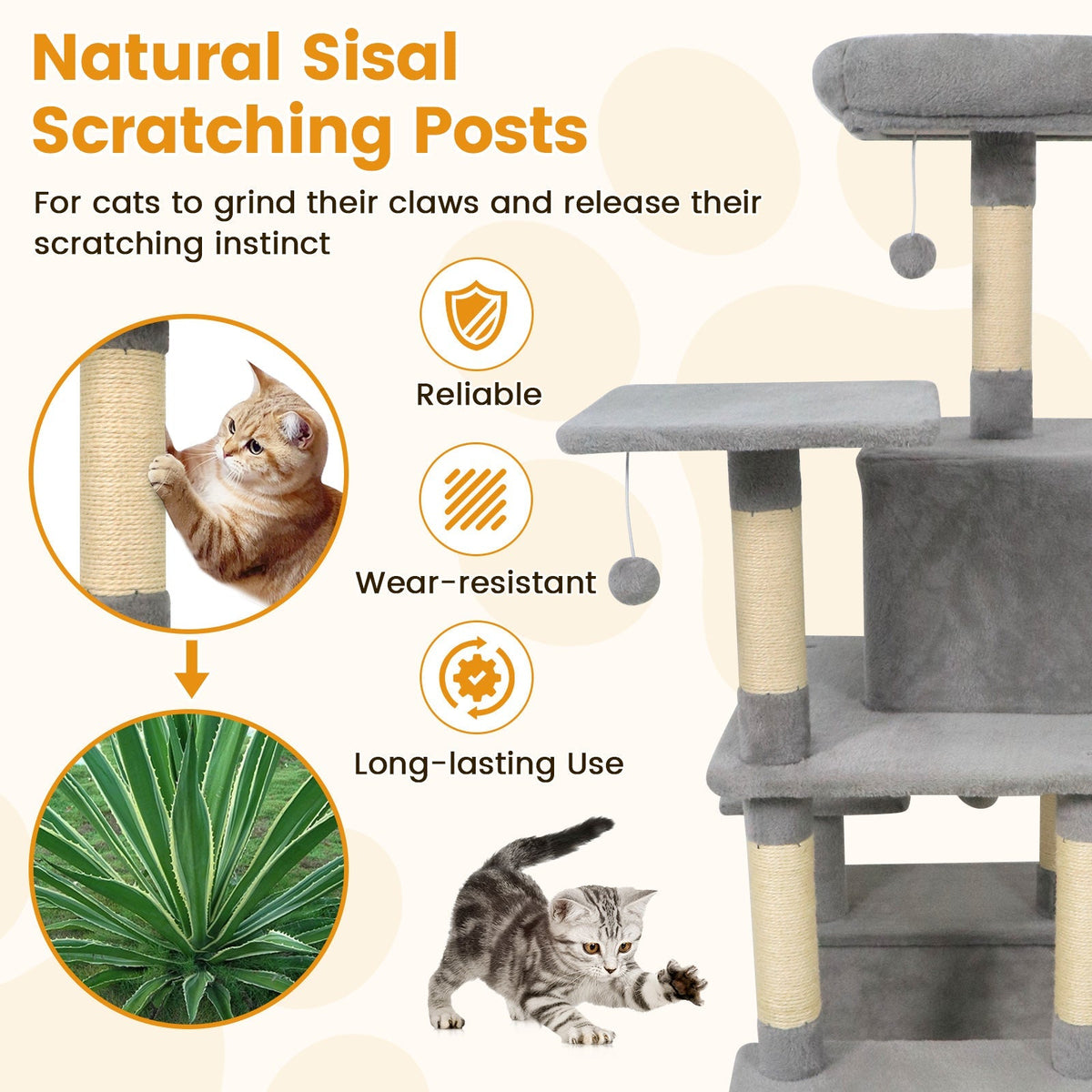 58" Multi-Level Cat Tree Soft Plush Tower with Padded Top Perch