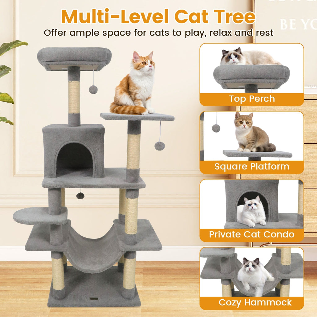 58" Multi-Level Cat Tree Soft Plush Tower with Padded Top Perch